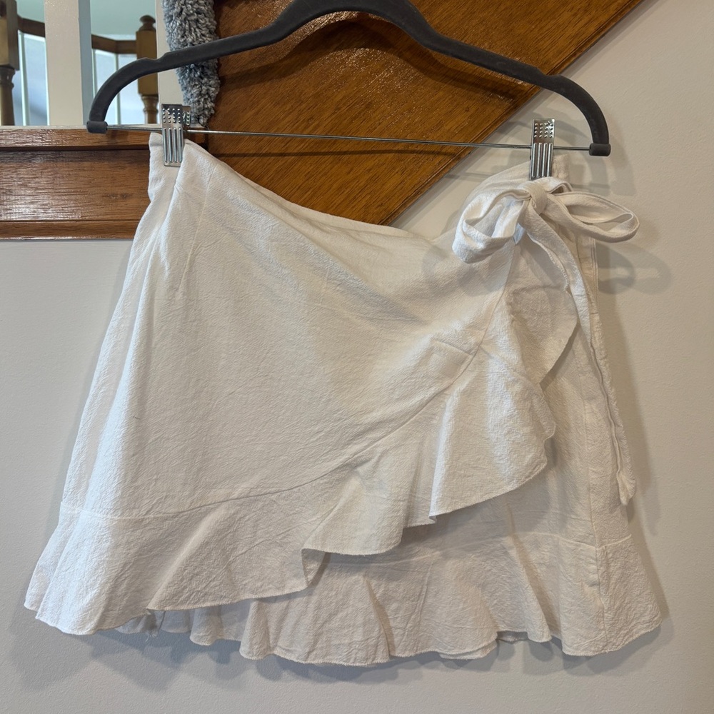 White Faux Wrap Skirt w/ Side Tie